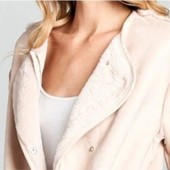 Ellison ELLA Faux Suede Fur lined Double Breasted Zip Coat Pink Size Large - Picture 3 of 8